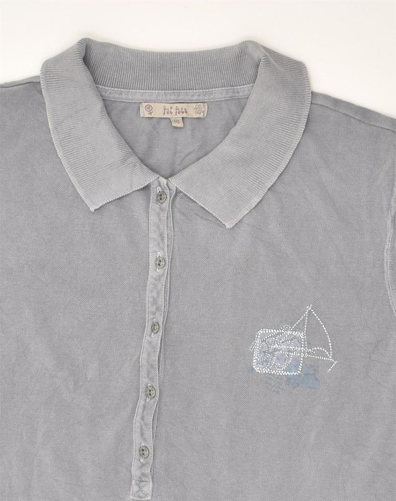 FAT FACE Womens Graphic Polo Shirt UK 16 Large Grey | Vintage Fat Face | Thrift | Second-Hand Fat Face | Used Clothing | Messina Hembry 