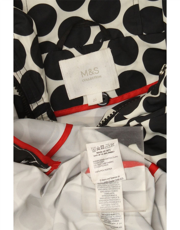 MARKS & SPENCER Womens Hooded Rain Jacket UK 20 2XL Black Polka Dot