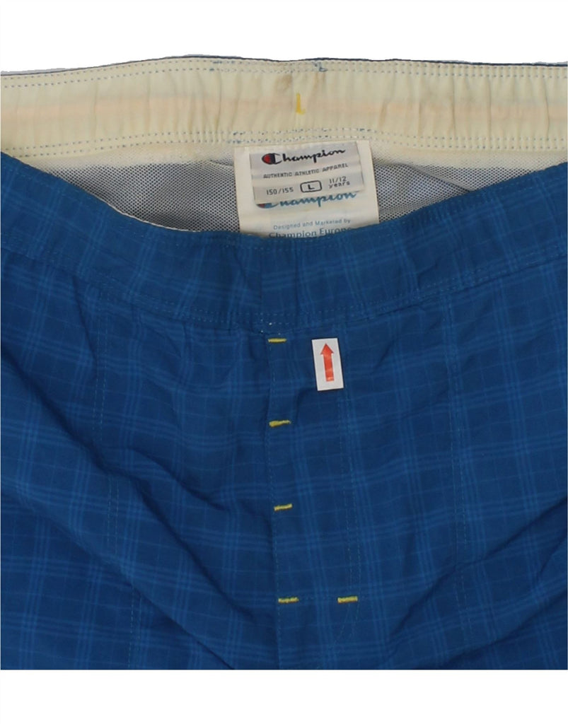 CHAMPION Boys Chino Shorts 11-12 Years Large Blue Check Polyester | Vintage Champion | Thrift | Second-Hand Champion | Used Clothing | Messina Hembry 