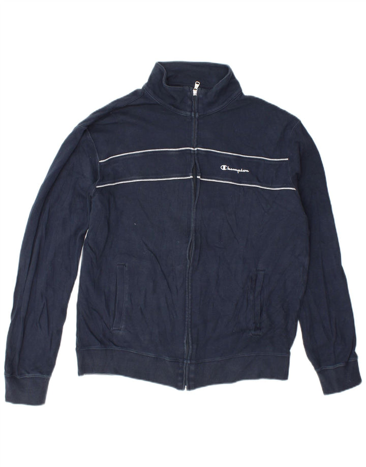 Champion Mens Tracksuit Top Jacket Large Navy Blue Striped Cotton