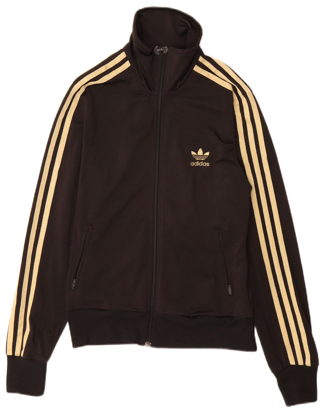 ADIDAS Womens Graphic Tracksuit Top Jacket IT 40 Small Black Polyester
