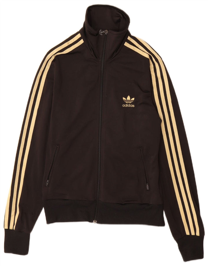 ADIDAS Womens Graphic Tracksuit Top Jacket IT 40 Small Black Polyester