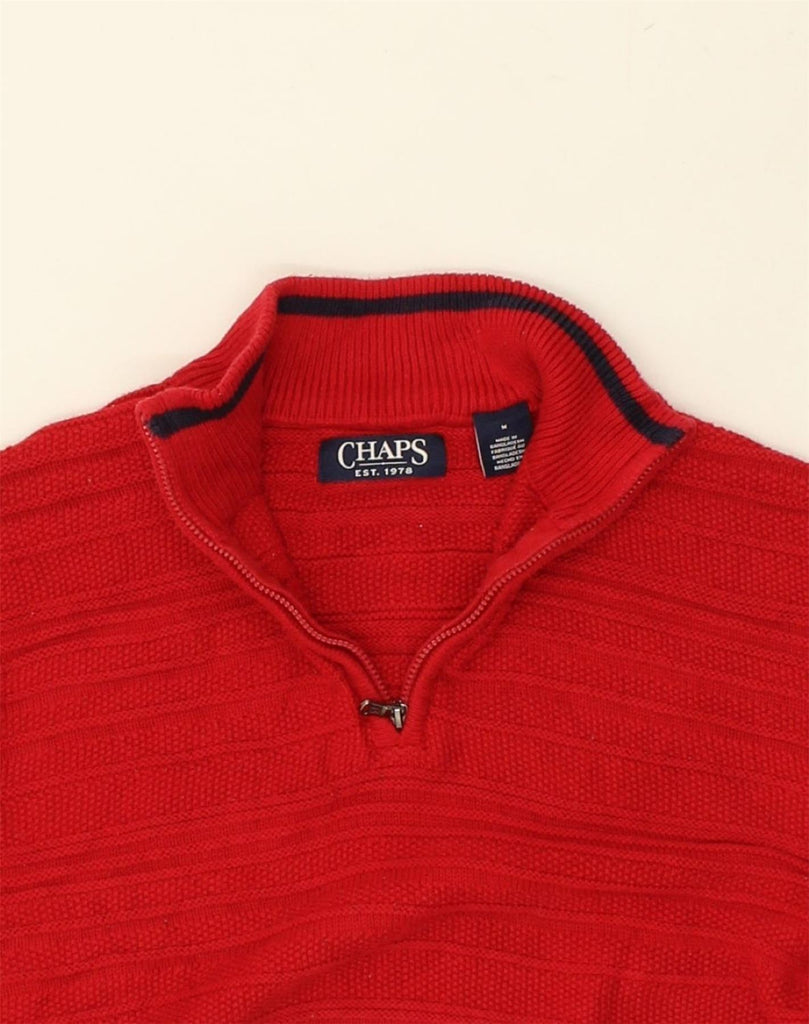 CHAPS Mens Zip Neck Jumper Sweater Medium Red Cotton | Vintage Chaps | Thrift | Second-Hand Chaps | Used Clothing | Messina Hembry 