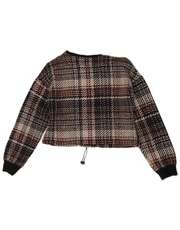 Zara Womens Trafaluc Long Sleeve Crop Top UK 10 Small Multicoloured Check