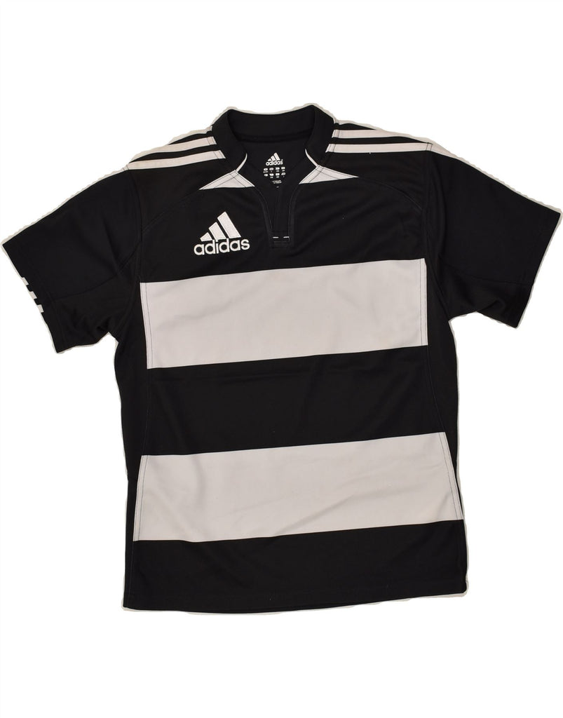 ADIDAS Boys T-Shirt Top 13-14 Years Large Black Striped Polyester | Vintage Adidas | Thrift | Second-Hand Adidas | Used Clothing | Messina Hembry 