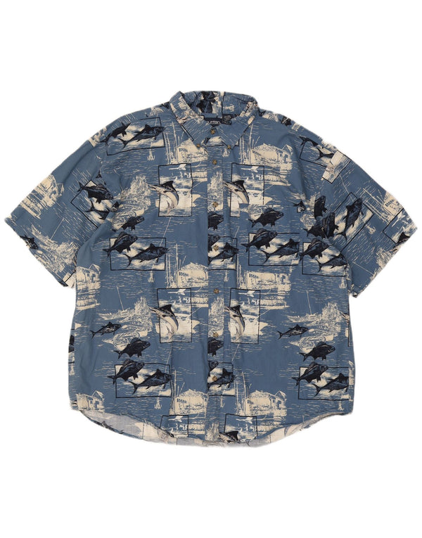 Puritan Mens Graphic Short Sleeve Shirt 2XL Blue Cotton
