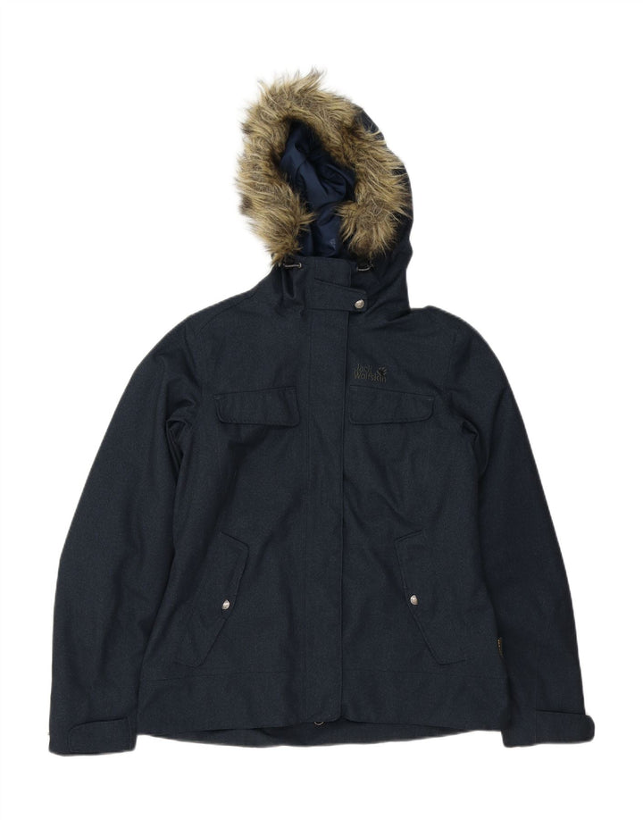 JACK WOLFSKIN Womens Hooded Windbreaker Jacket UK 10 Small Navy Blue