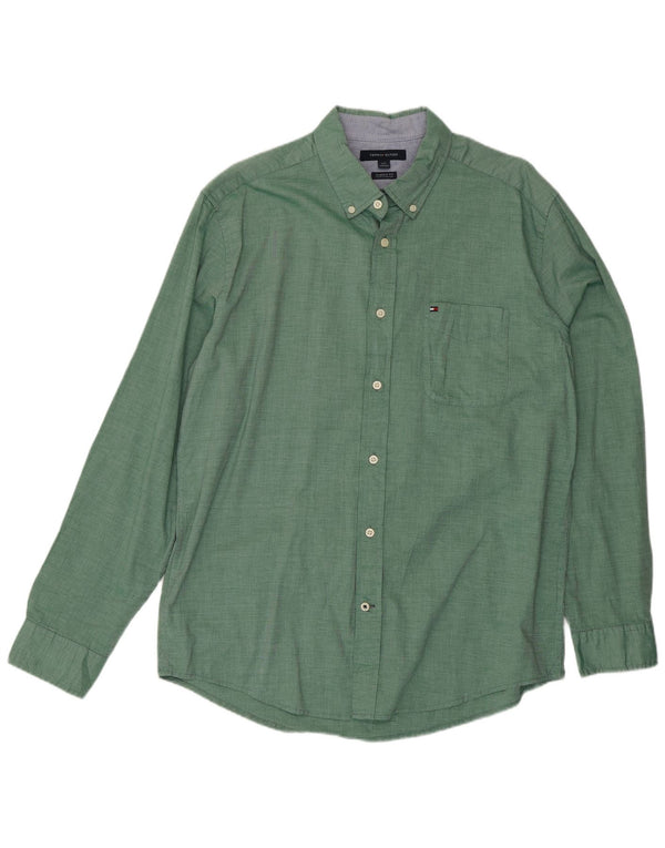 Tommy Hilfiger Mens Classic Fit Shirt Large Green Cotton