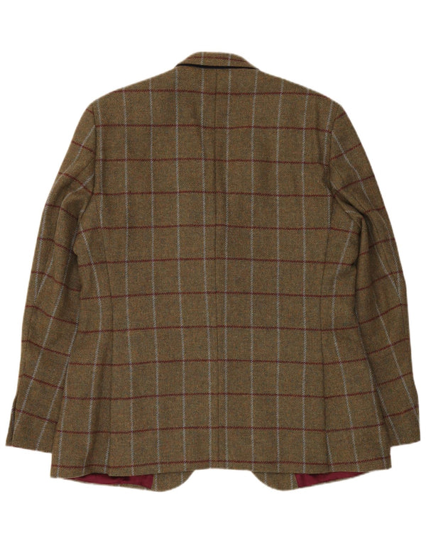 Crew Clothing Mens 2 Button Blazer Jacket UK 44 2XL Khaki Check Wool