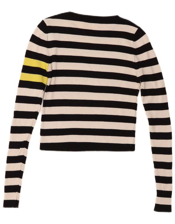 Zara Womens Crop Top Long Sleeve UK 10 Small Navy Blue Striped