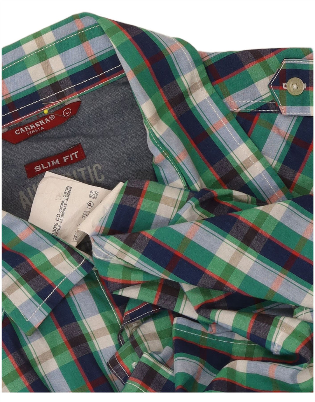 Carrera Mens Slim Fit Short Sleeve Military Shirt Large Multicoloured Check