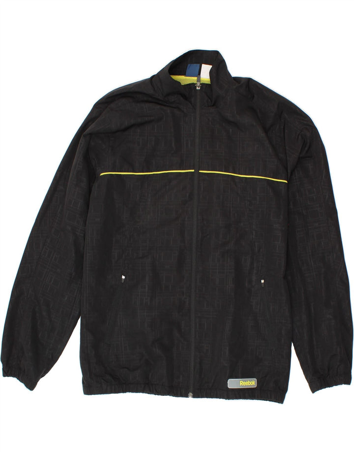 REEBOK Mens Tracksuit Top Jacket Medium Black Geometric Polyester Vintage Reebok and Second-Hand Reebok from Messina Hembry 