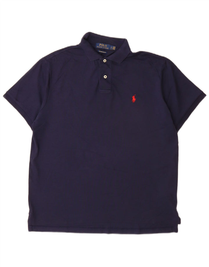 POLO RALPH LAUREN Mens Custom Slim Fit Polo Shirt Large Navy Blue Cotton