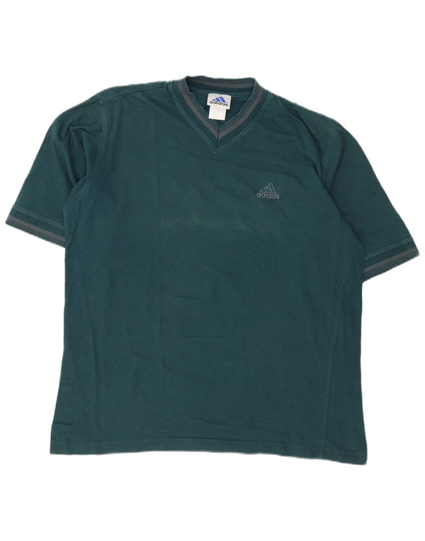 Adidas Mens T-Shirt Top Large Green Striped Cotton