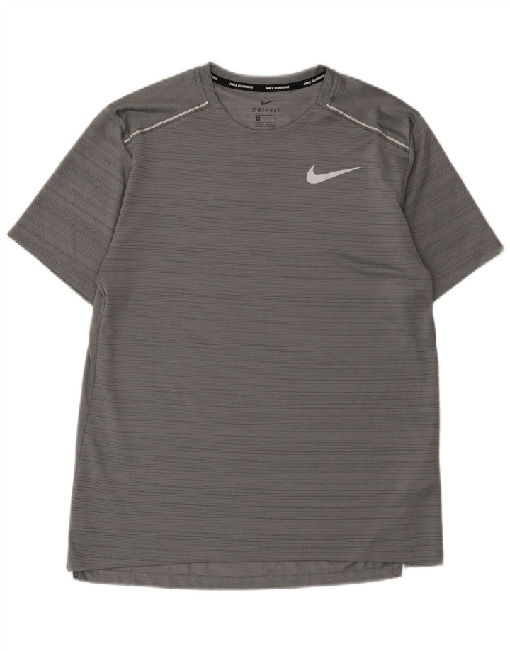 Nike Mens Dri Fit T-Shirt Top Medium Grey Pinstripe Polyester