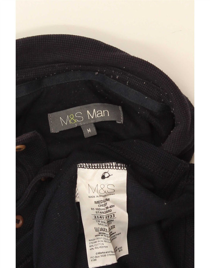 Marks & Spencer Mens Long Sleeve Rugby Polo Shirt Medium Navy Blue Cotton