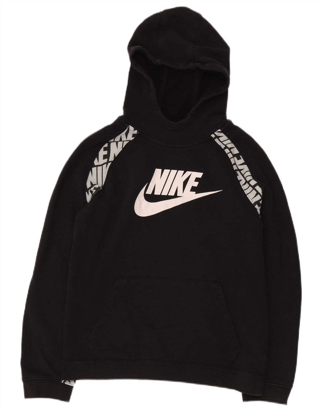 NIKE Boys Graphic Hoodie Jumper 13-14 Years XL Black Cotton