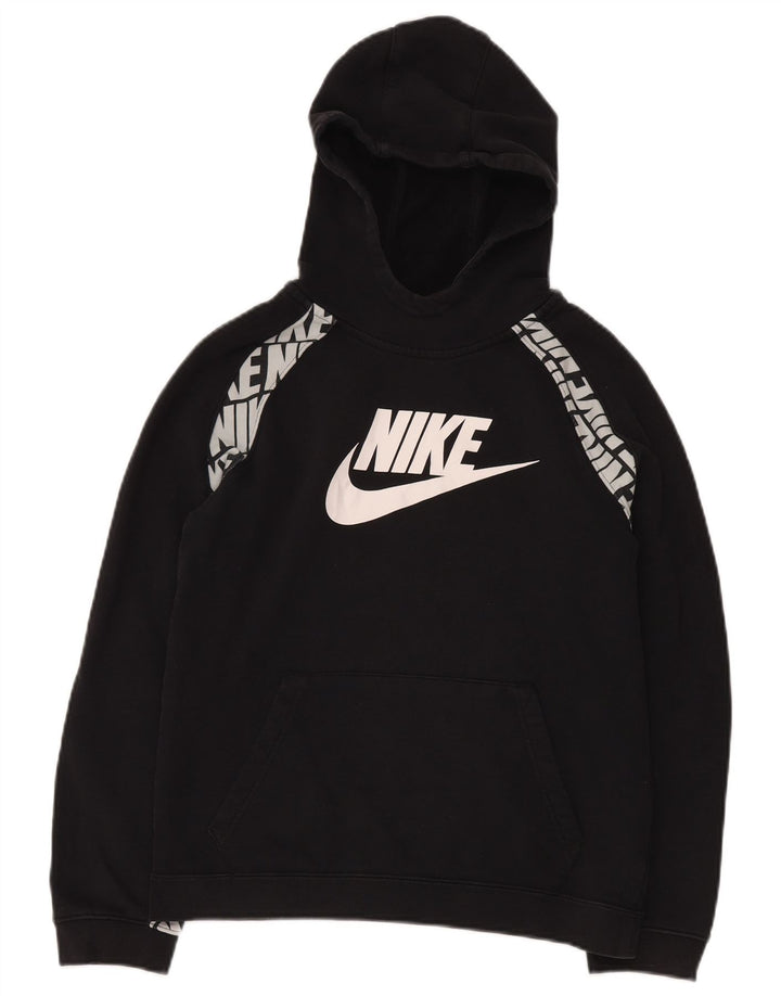 NIKE Boys Graphic Hoodie Jumper 13-14 Years XL Black Cotton