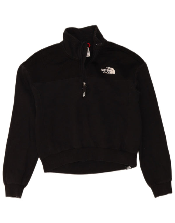 The North Face Womens Zip Neck Sweatshirt Jumper UK 14 Medium Black Cotton