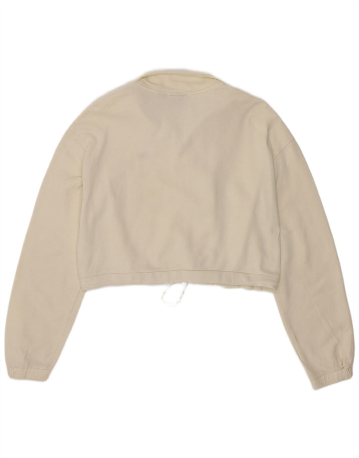Vans Womens Oversized Crop Zip Neck Sweatshirt Jumper UK 10 Small Off White