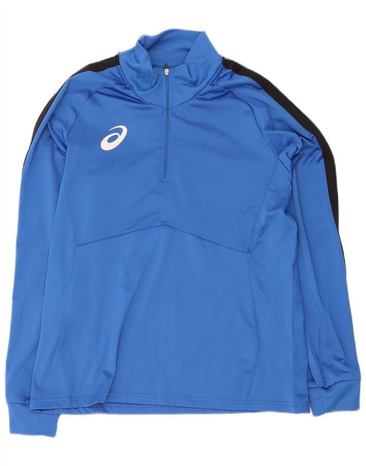 Asics Mens Zip Neck Pullover Tracksuit Top XL Blue Colourblock Polyester
