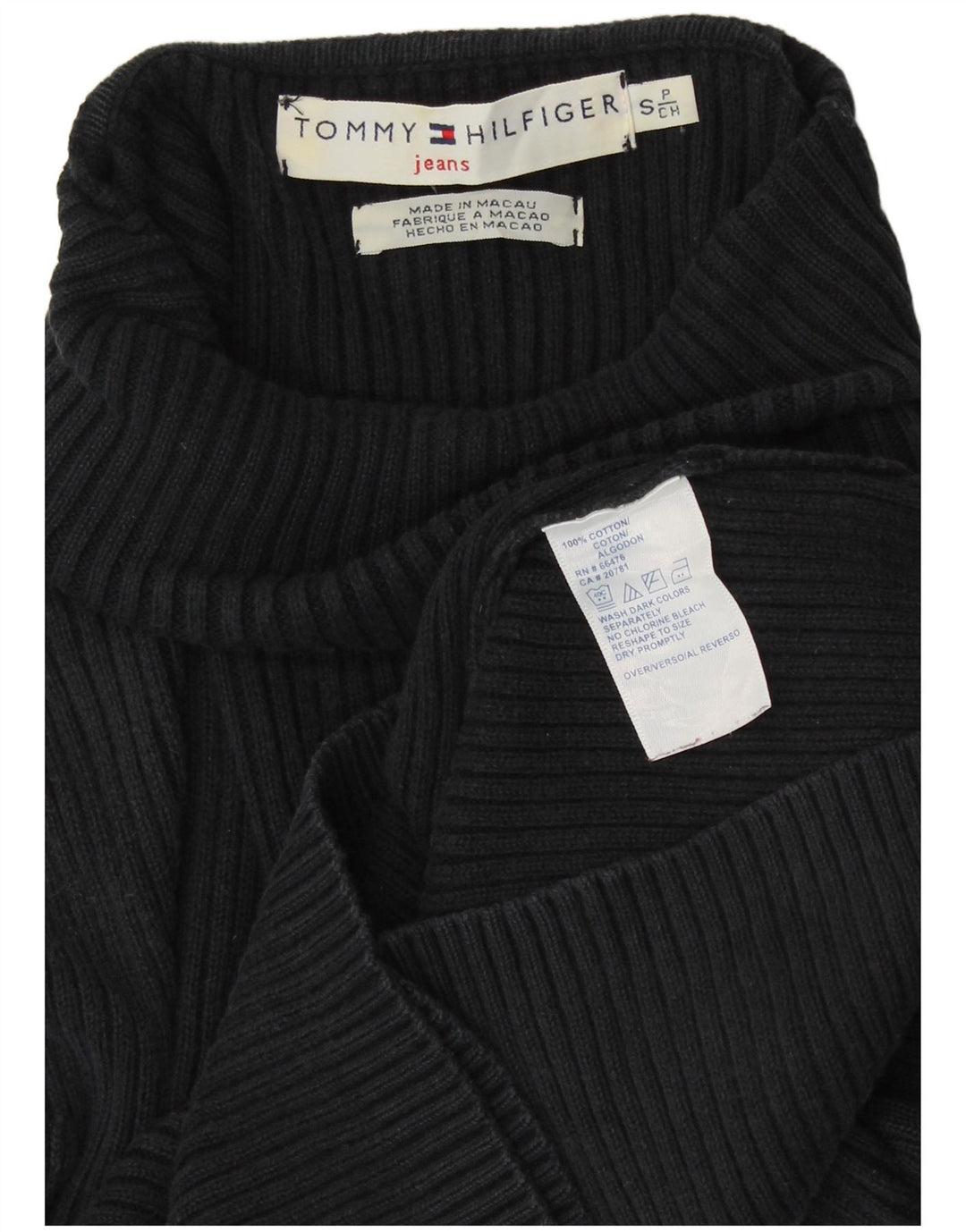 TOMMY HILFIGER Womens Roll Neck Jumper Sweater UK 8 Small Black Cotton