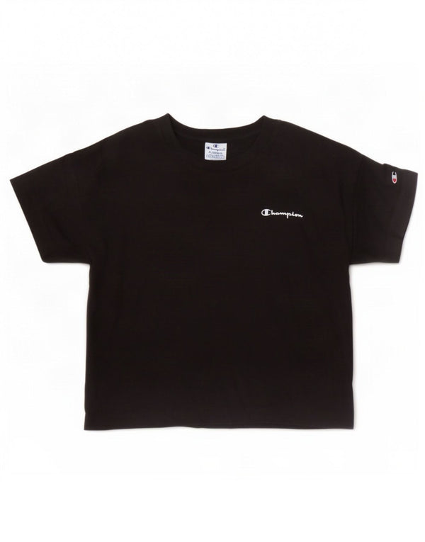 Champion Womens Crop T-Shirt Top UK 6 XS Black Cotton