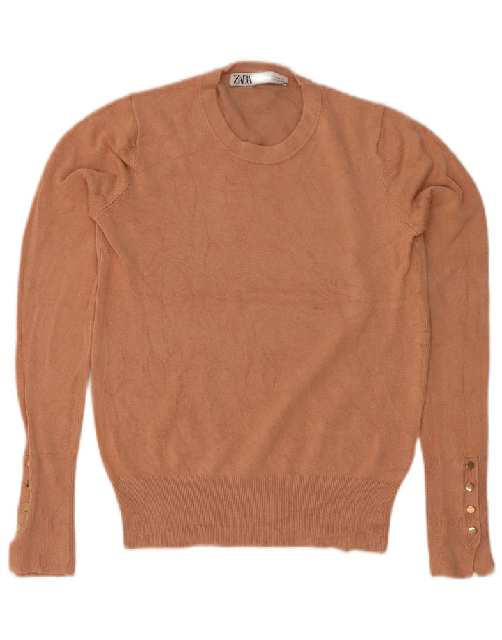 Zara Womens Crew Neck Jumper Sweater UK 8 Small Brown