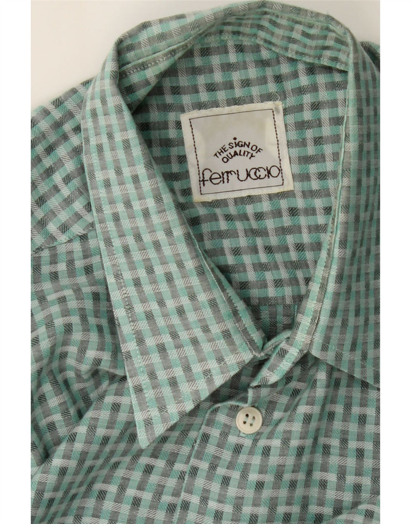 VINTAGE Mens Shirt Medium Green Check Cotton Vintage Vintage and Second-Hand Vintage from Messina Hembry 