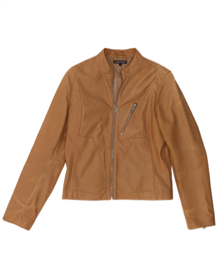 Tommy Hilfiger Womens Leather Jacket UK 14 Medium Brown Leather
