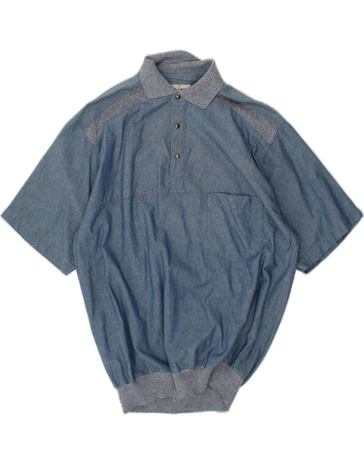 MALAGRIDA Mens Short Sleeve Pullover Shirt Medium Blue Cotton Vintage Malagrida and Second-Hand Malagrida from Messina Hembry 