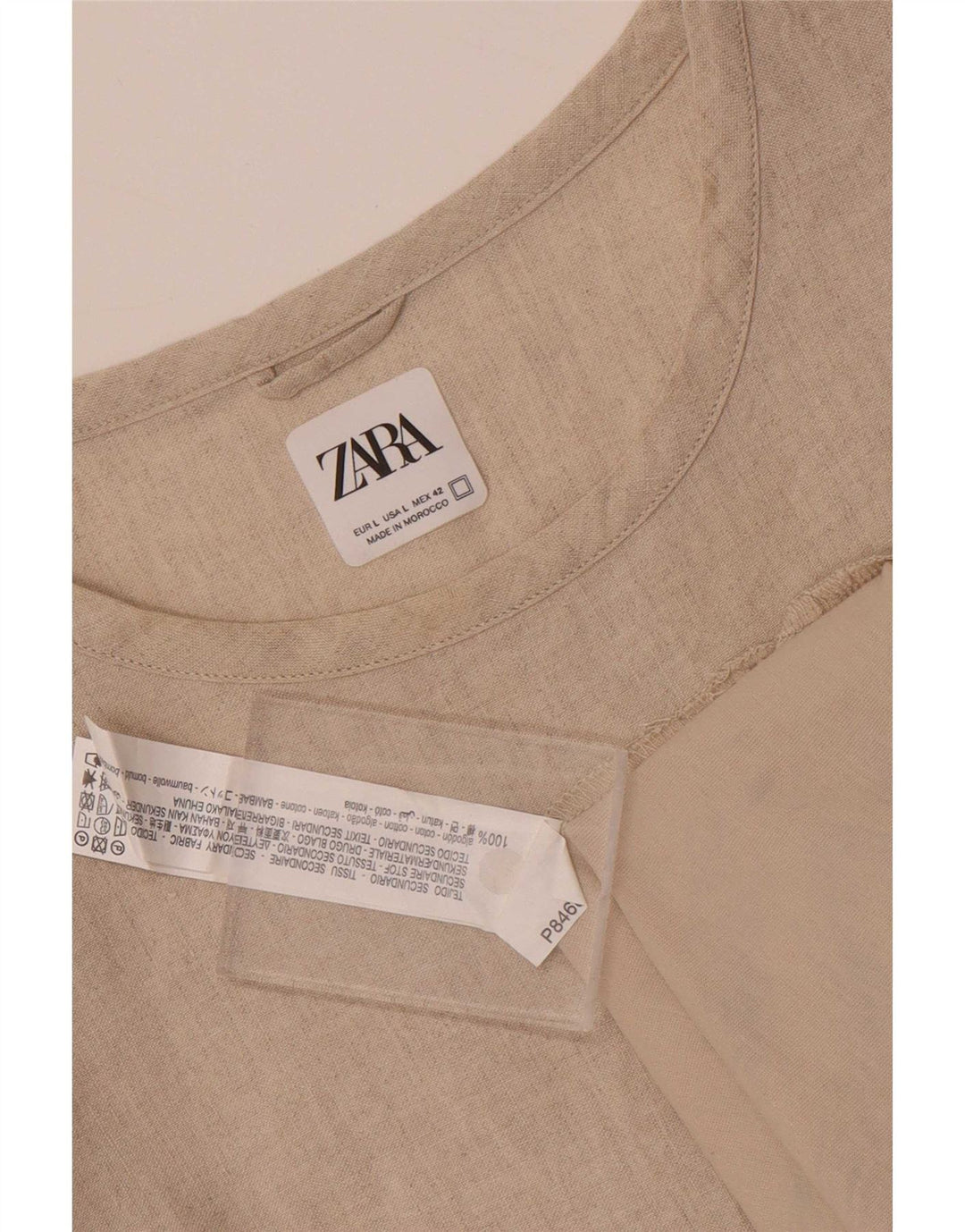 Zara Mens T-Shirt Top Large Beige Cotton