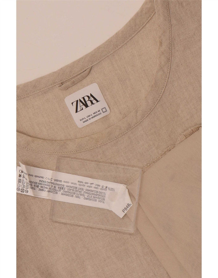 Zara Mens T-Shirt Top Large Beige Cotton