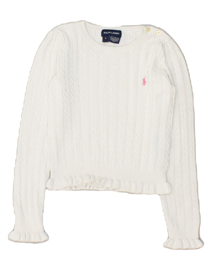 RALPH LAUREN Girls Crop Boat Neck Jumper Sweater 5-6 Years White Cotton | Vintage Ralph Lauren | Thrift | Second-Hand Ralph Lauren | Used Clothing | Messina Hembry 