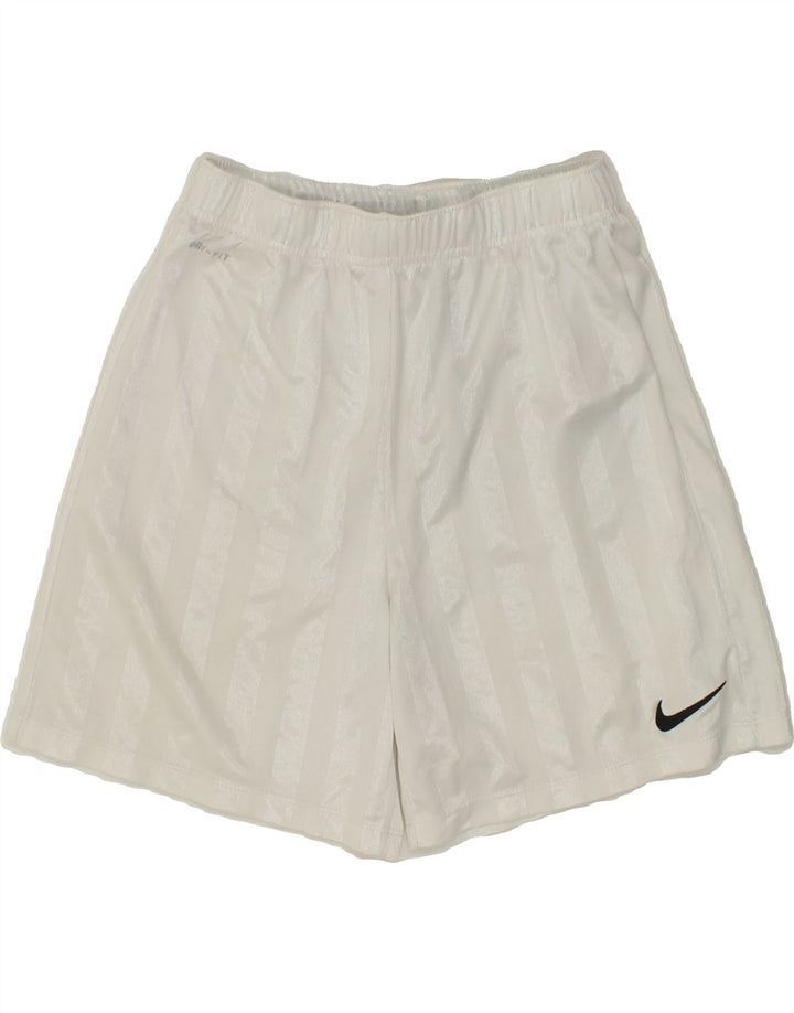 NIKE Boys Dri Fit Sport Shorts 12-13 Years Large White Striped Polyester Vintage Nike and Second-Hand Nike from Messina Hembry 