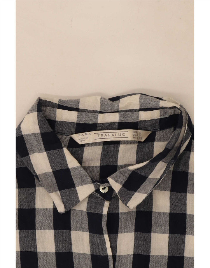 Zara Womens Trafaluc Oversized Shirt UK 10 Small Navy Blue Gingham