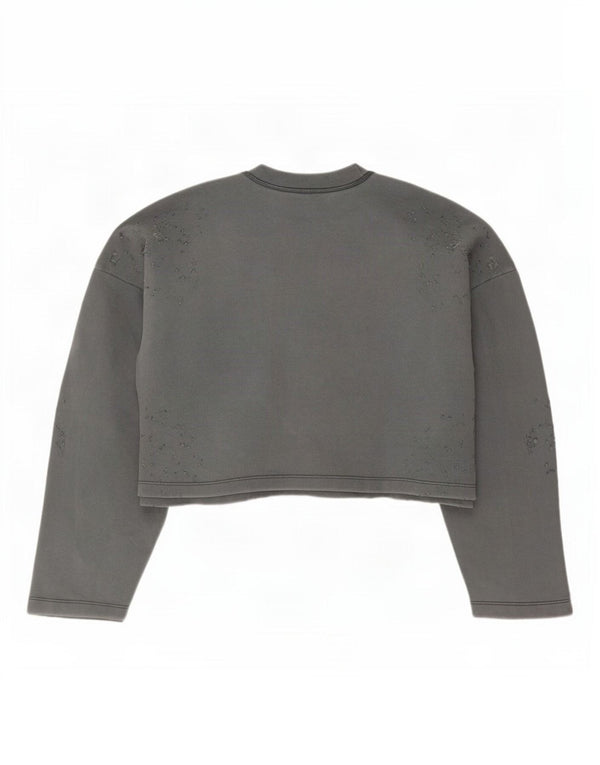 Zara Womens Crop Oversized Sweatshirt Jumper UK 14 Medium Grey Cotton