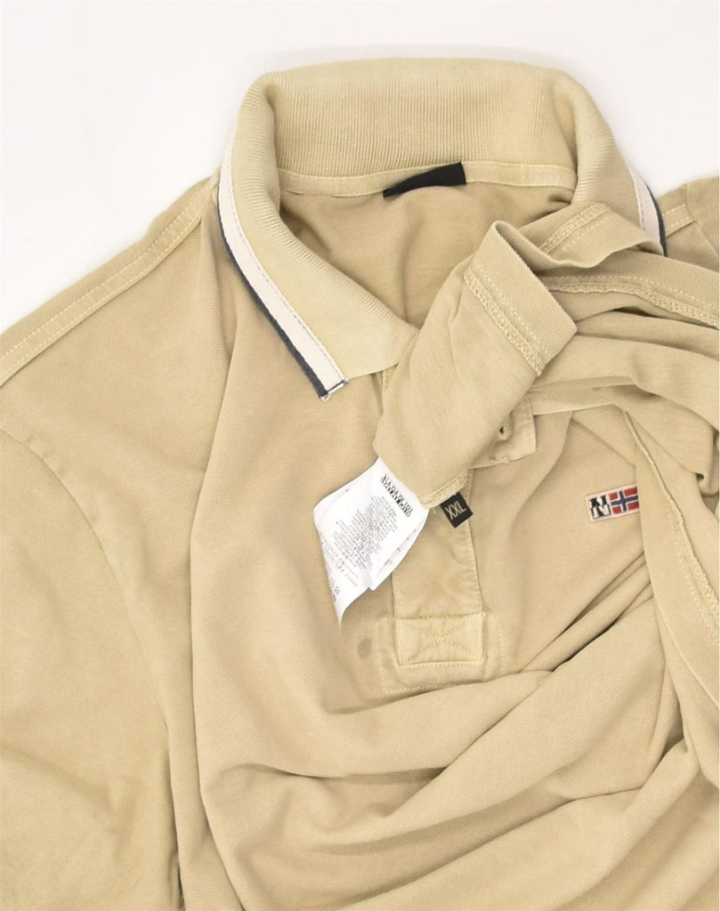 NAPAPIJRI Mens Polo Shirt 2XL Beige Cotton | Vintage Napapijri | Thrift | Second-Hand Napapijri | Used Clothing | Messina Hembry 