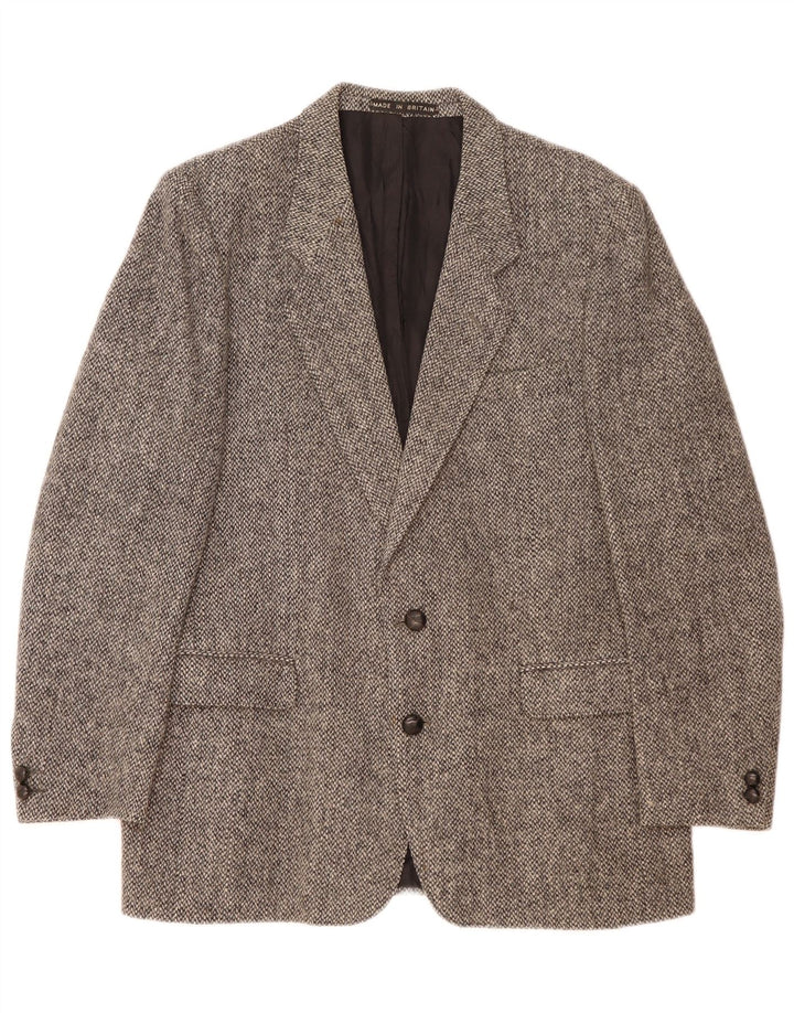 Harris Tweed Mens Regular Fit 2 Button Blazer Jacket EU 40 Large Grey Wool