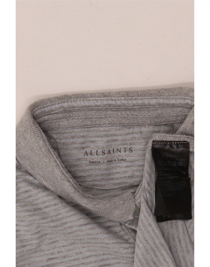 All Saints Mens Polo Shirt Small Grey Pinstripe Cotton