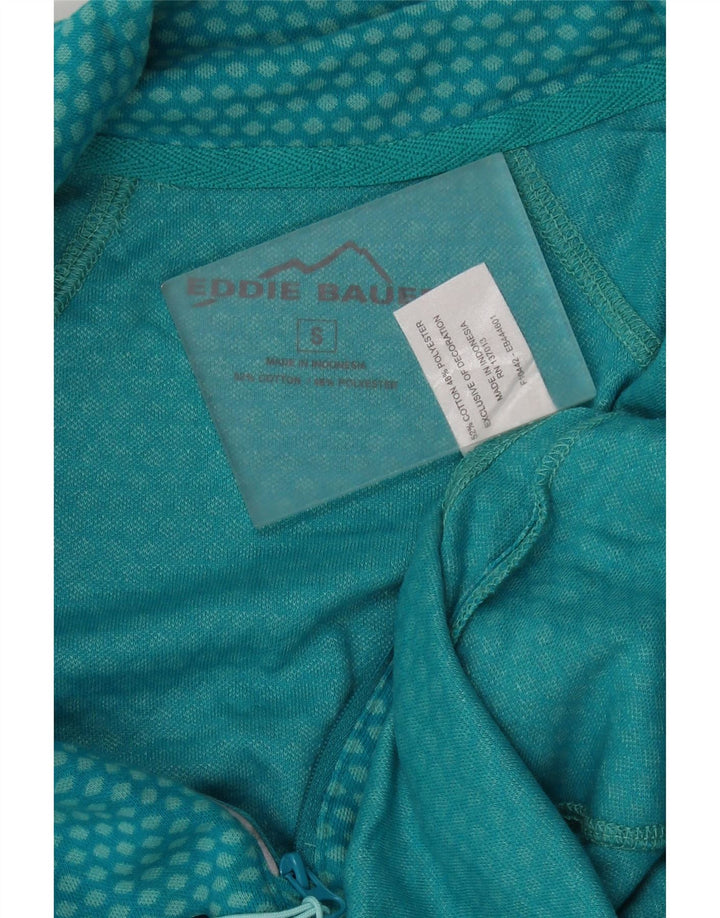 Eddie Bauer Womens Zip Neck Top Long Sleeve UK 10 Small Turquoise Spotted