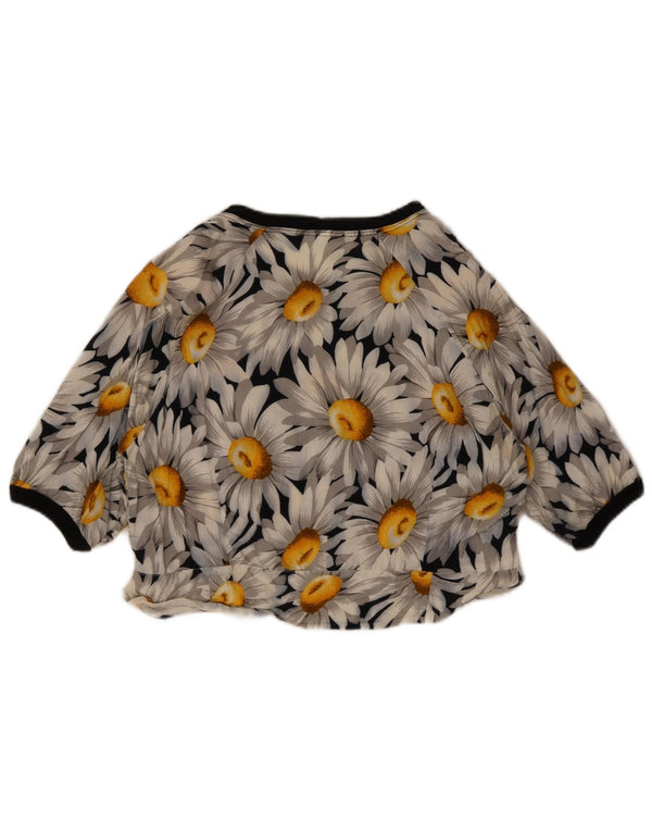 Vintage Womens Crop Top UK 12 Medium Navy Blue Floral