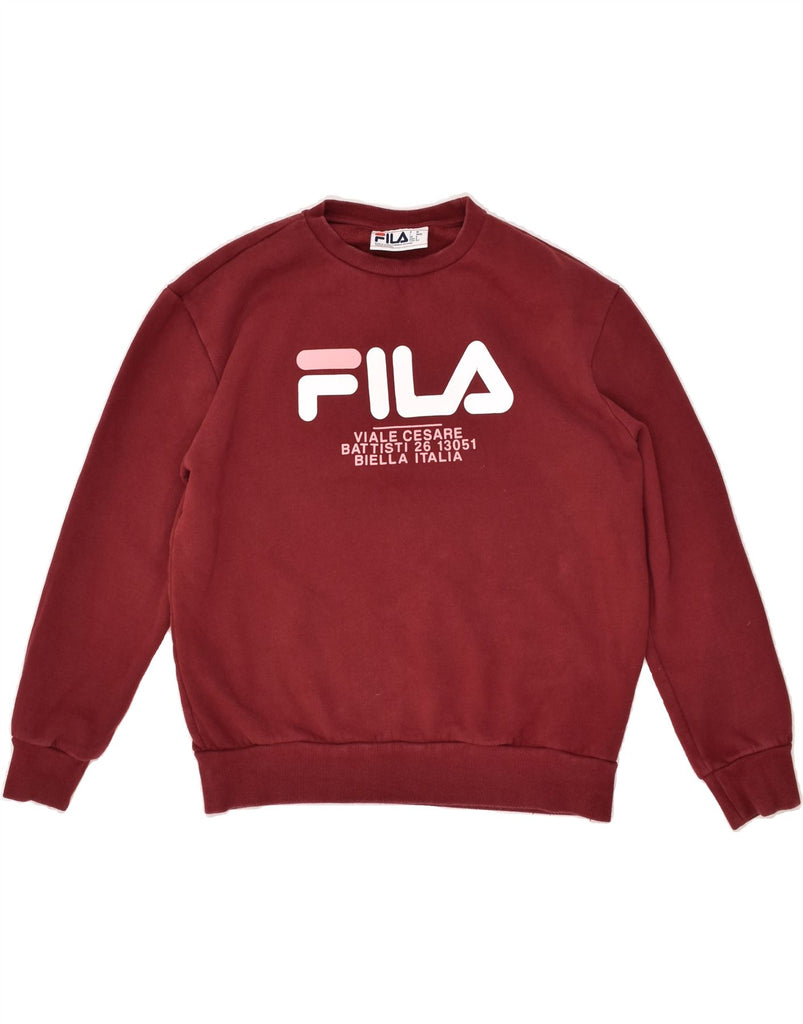 FILA Womens Graphic Sweatshirt Jumper UK 10 Small Burgundy Cotton | Vintage Fila | Thrift | Second-Hand Fila | Used Clothing | Messina Hembry 