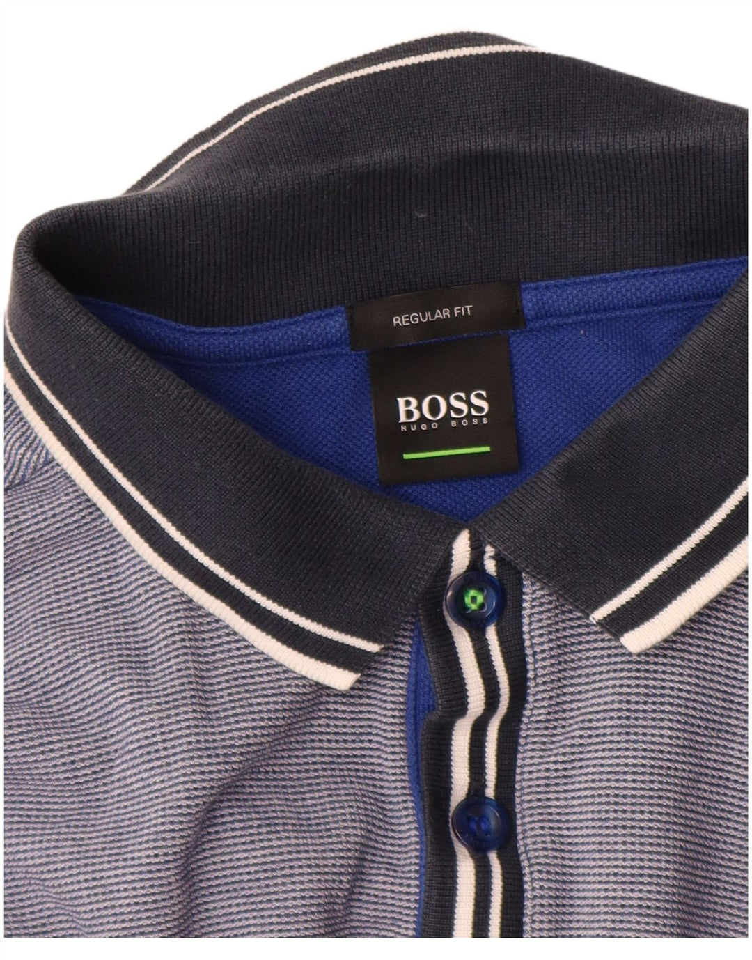 Hugo Boss Mens Regular Fit Polo Shirt Medium Blue Pinstripe Cotton