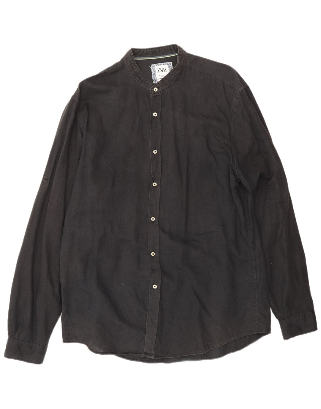 ZARA Mens Relaxed Fit Shirt Large Black Linen