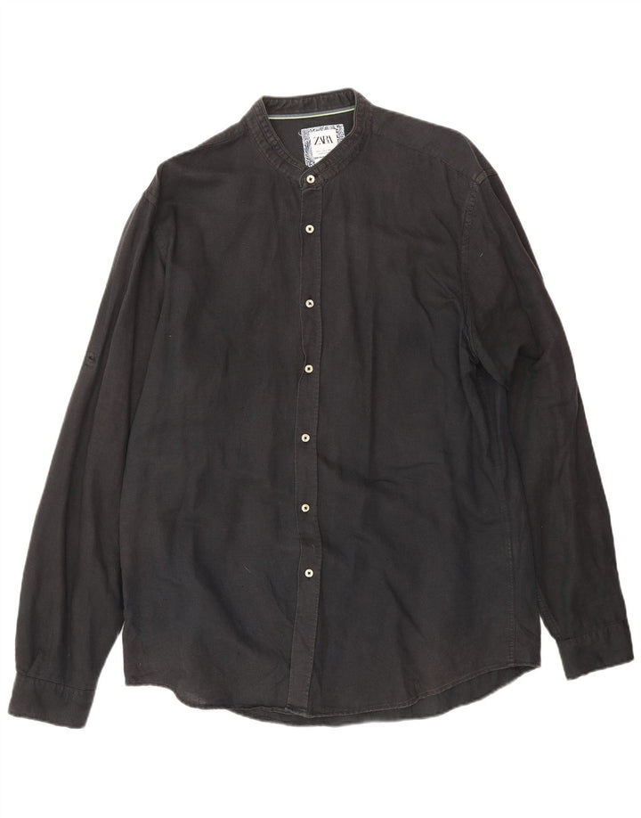 ZARA Mens Relaxed Fit Shirt Large Black Linen