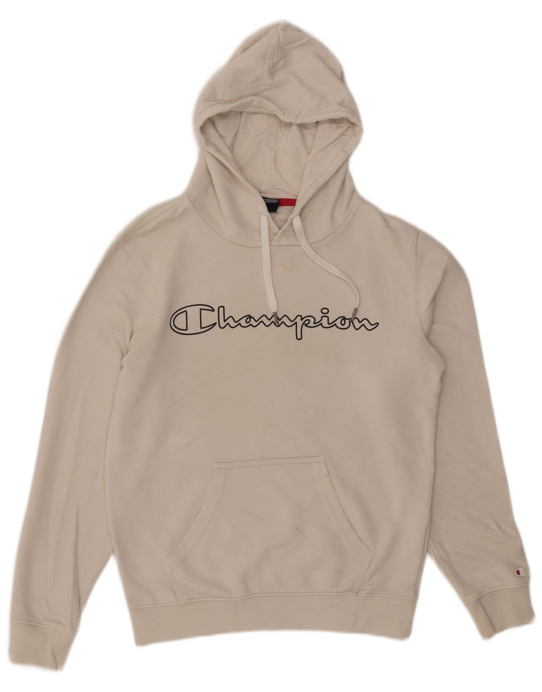 Champion Mens Graphic Hoodie Jumper Small Beige Cotton
