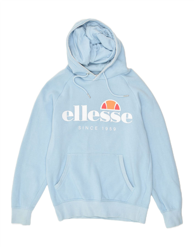 ELLESSE Womens Graphic Hoodie Jumper UK 14 Medium Blue Cotton | Vintage Ellesse | Thrift | Second-Hand Ellesse | Used Clothing | Messina Hembry 