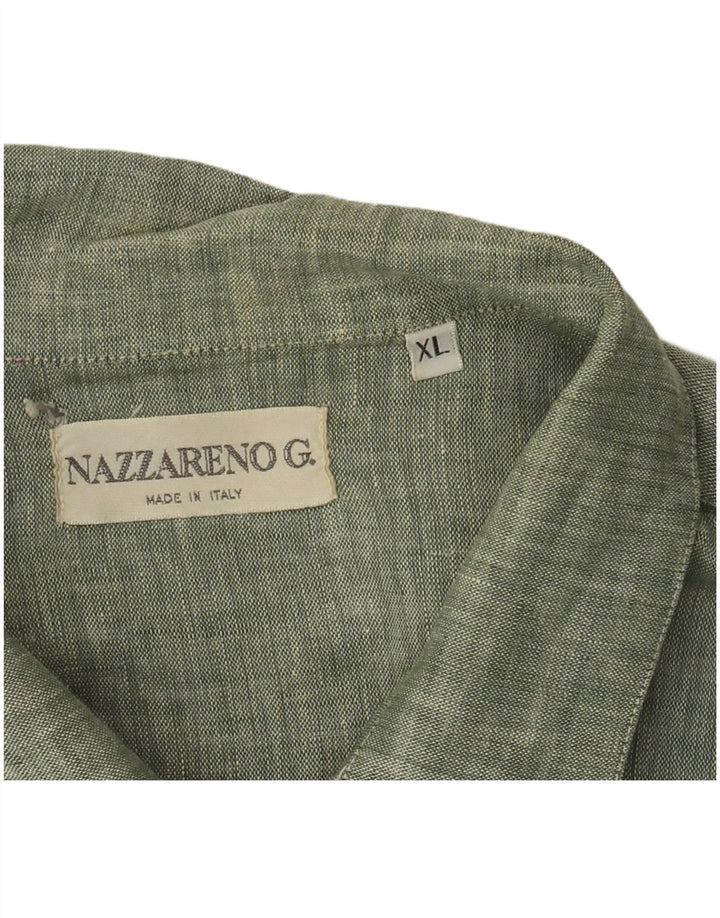 NAZZARENO G. Mens Short Sleeve Shirt XL Green Linen