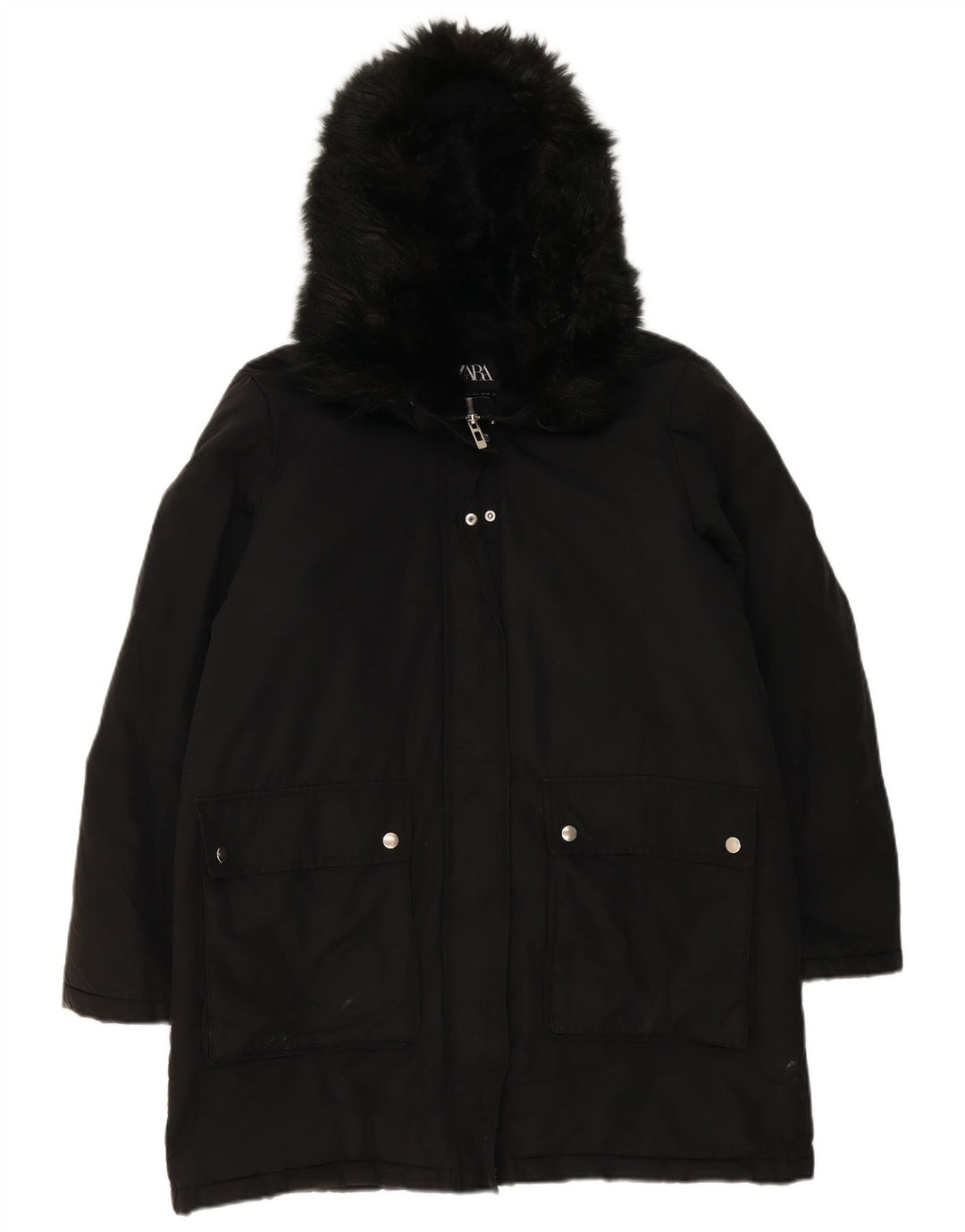 Zara Womens Hooded Oversized Parka Jacket UK 16 Large Black Polyester